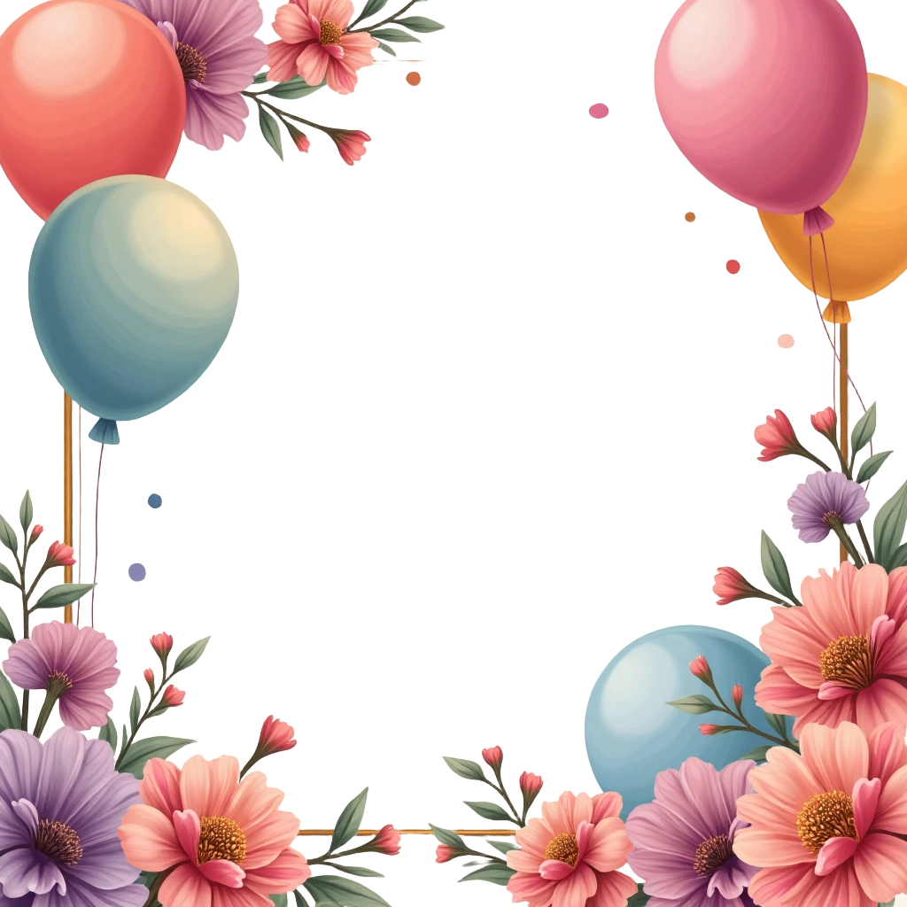 Colorful Balloons and Flowers Frame