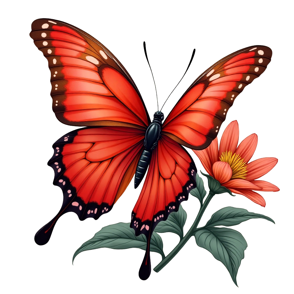 Red Butterfly and Flower