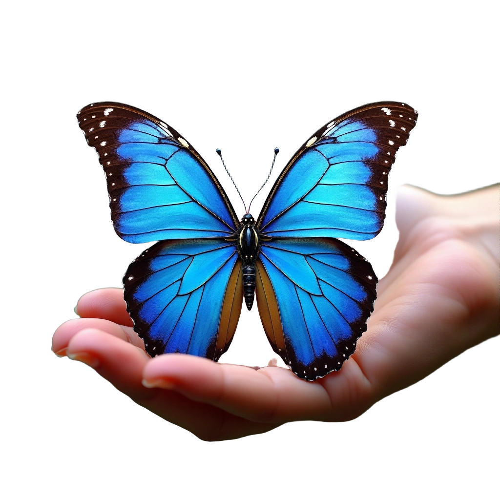 Blue Butterfly on Hand