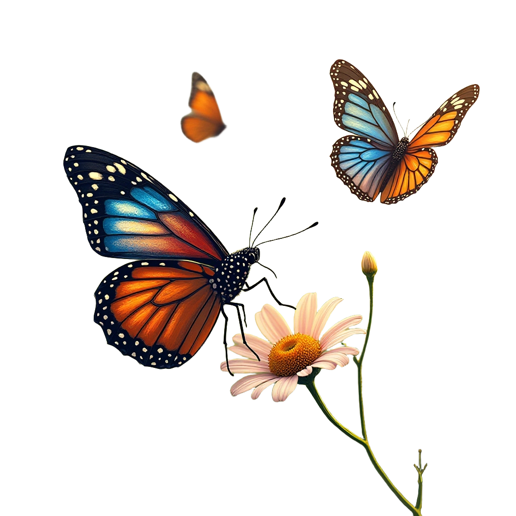 Monarch Butterflies and Daisy