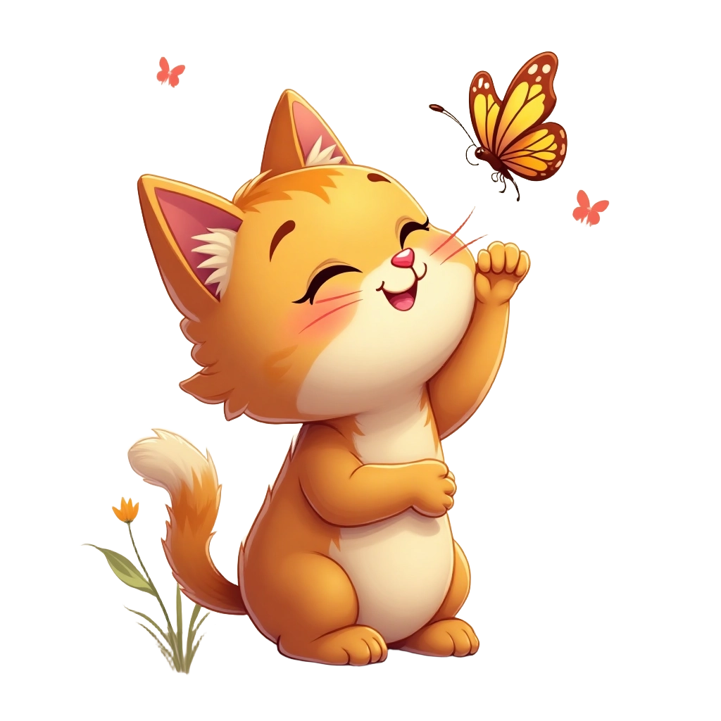 Cute Cat and Butterflies