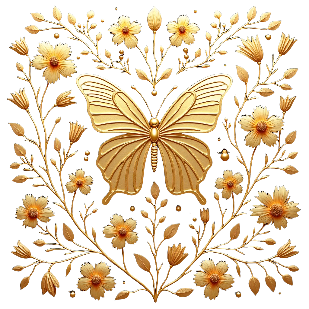 Golden Butterfly and Floral Arrangement