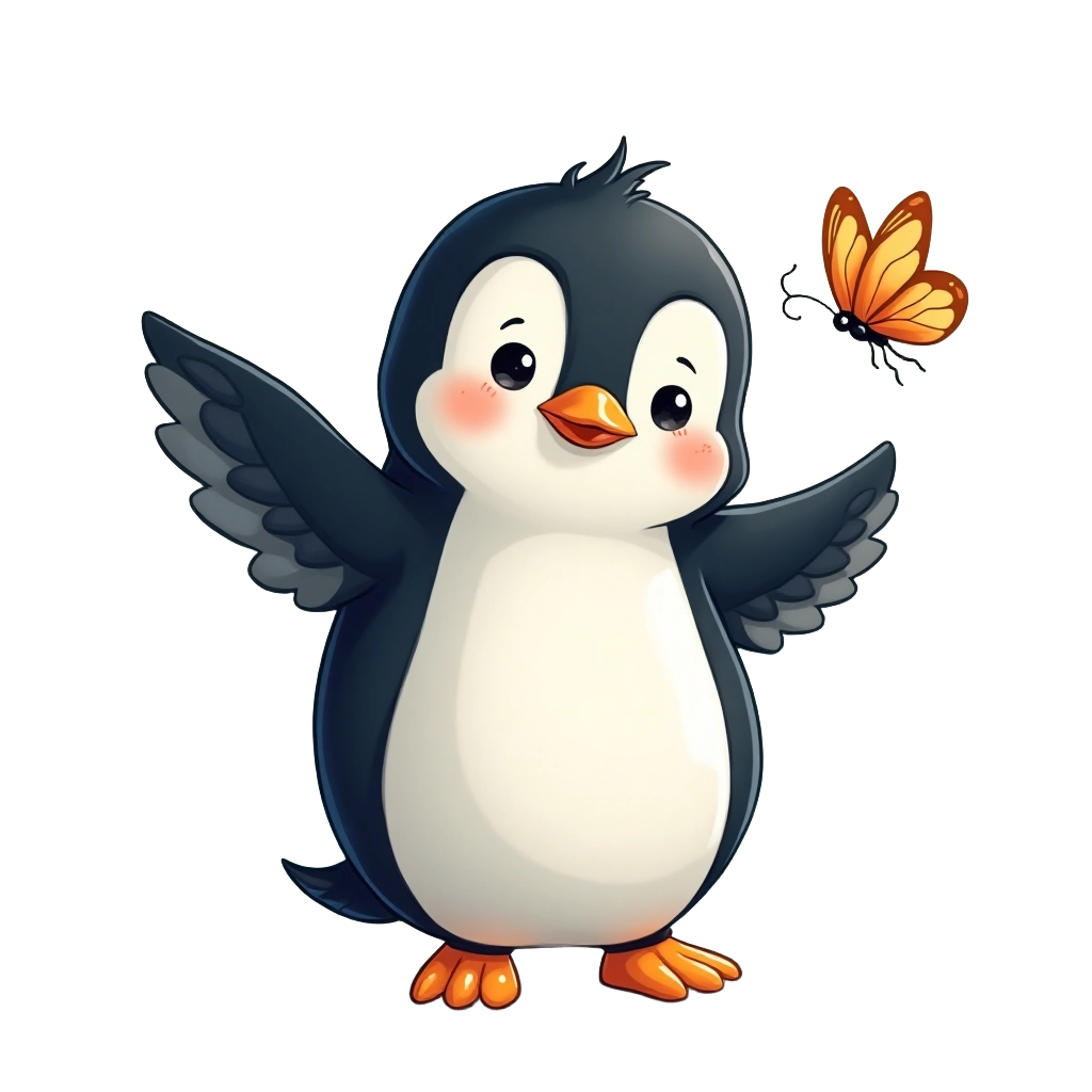 Adorable Penguin and Butterfly