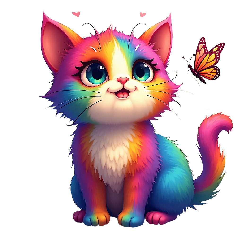 Rainbow Kitten with Butterfly