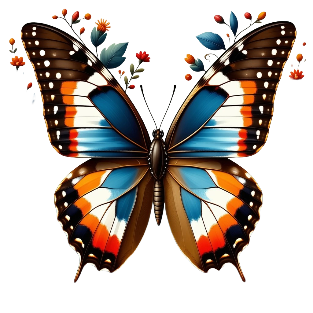 Vibrant Butterfly with Floral Accents