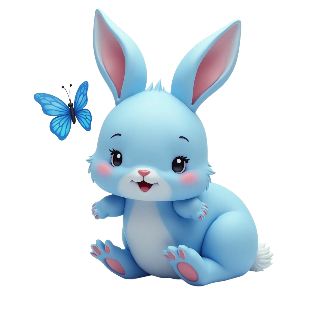 Charming Blue Bunny with Butterfly