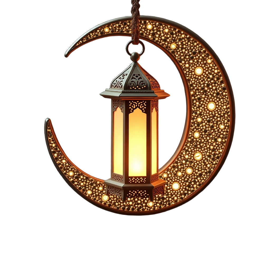 Illuminated Lantern and Crescent Moon