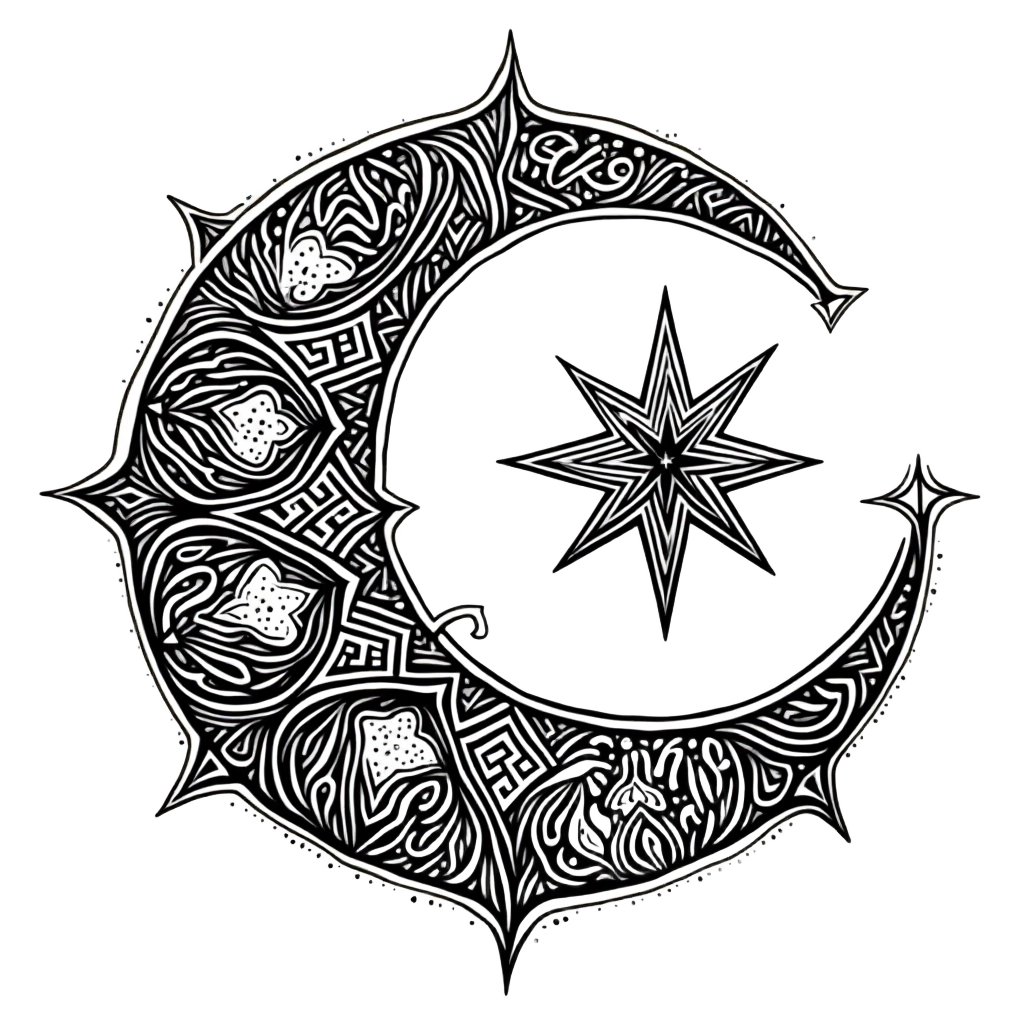 Ornate Crescent Moon and Star Design