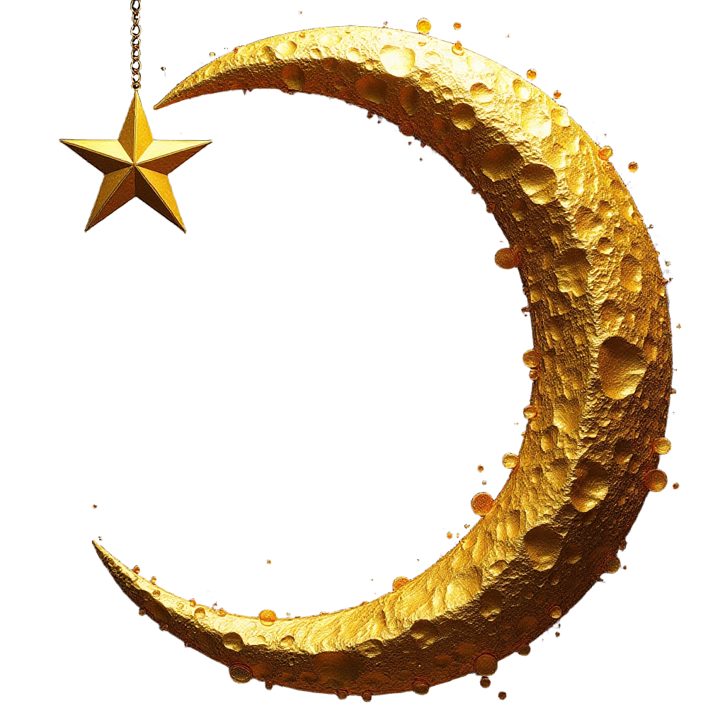 Golden Crescent Moon and Star