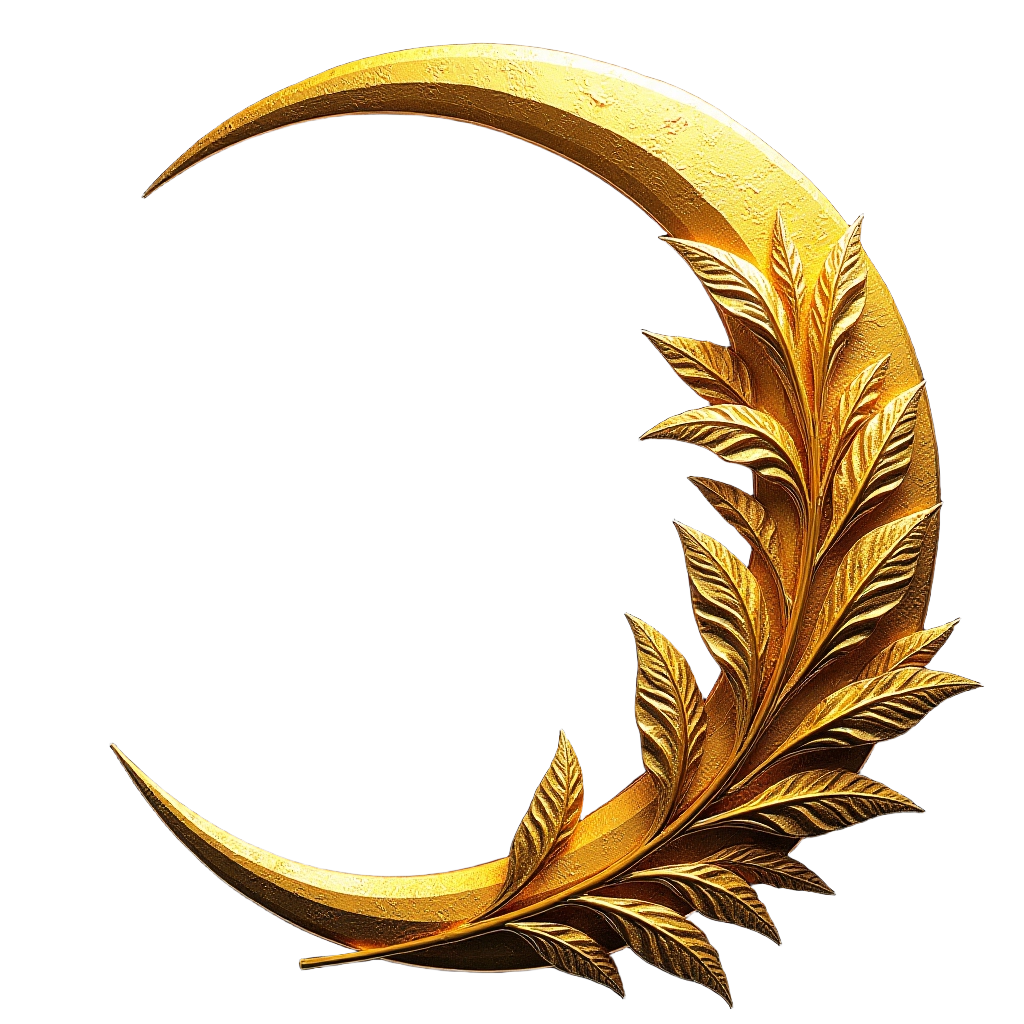 Golden Crescent Moon and Laurel Wreath