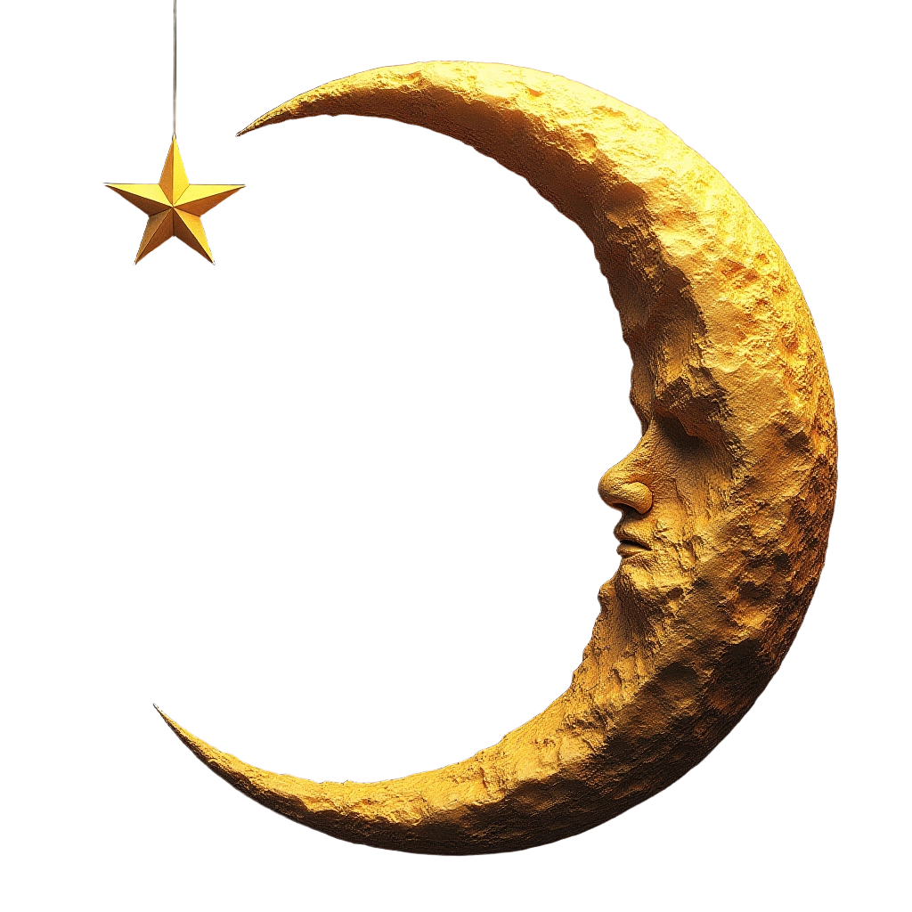 Golden Crescent Moon and Star