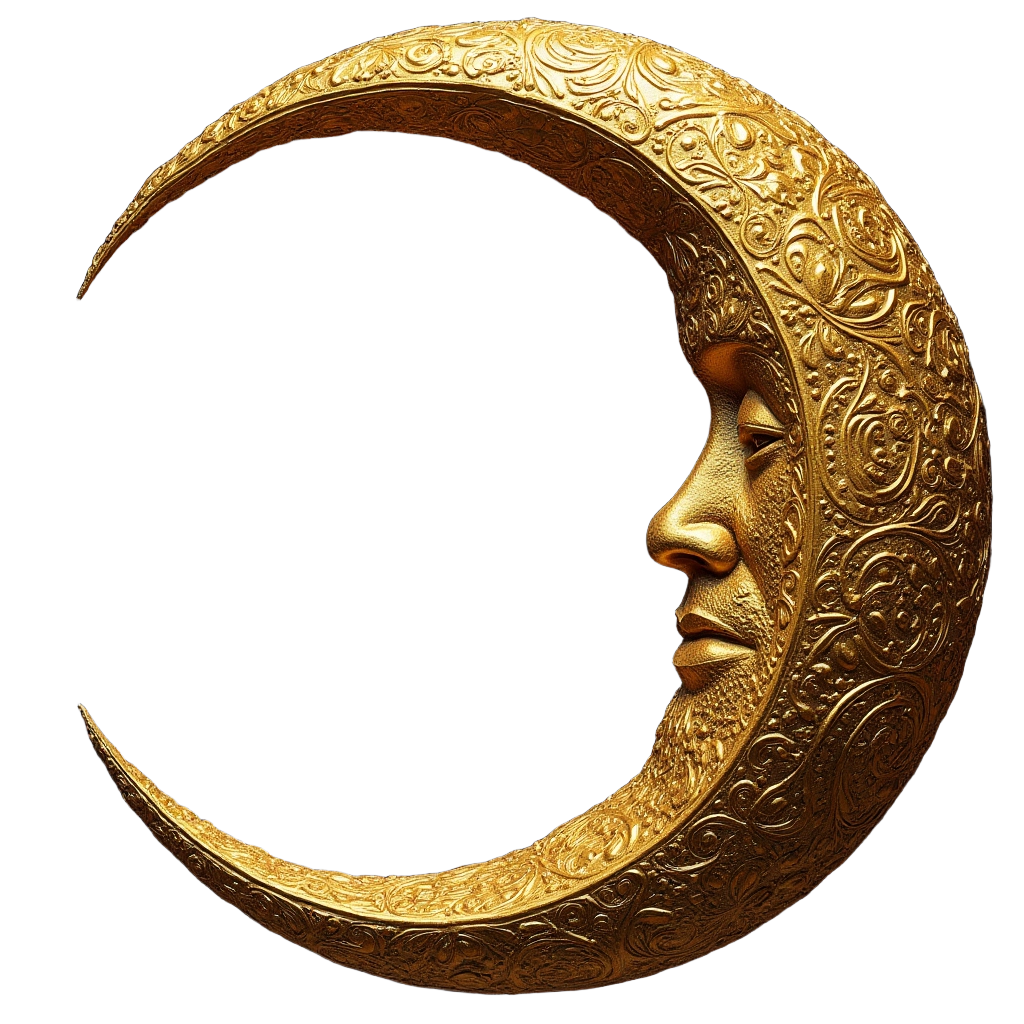 Golden Crescent Moon with Face