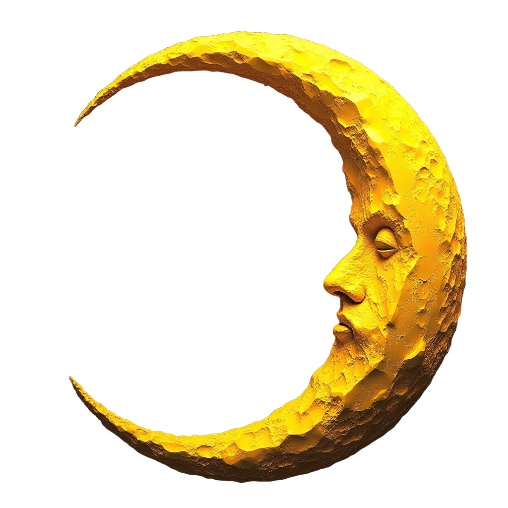 Golden Crescent Moon with Face