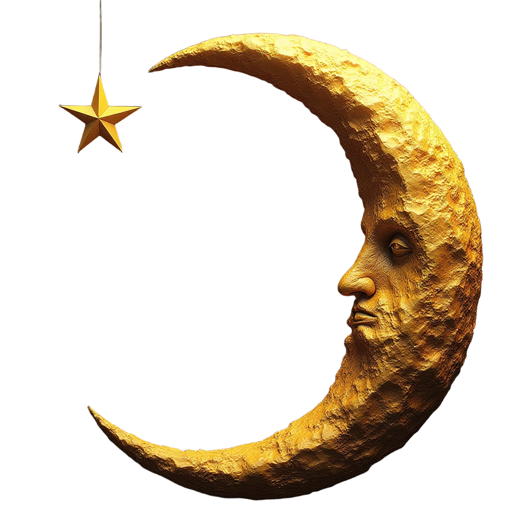 Golden Crescent Moon and Star