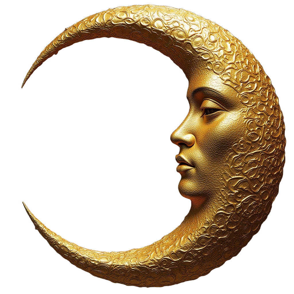 Golden Crescent Moon with Face