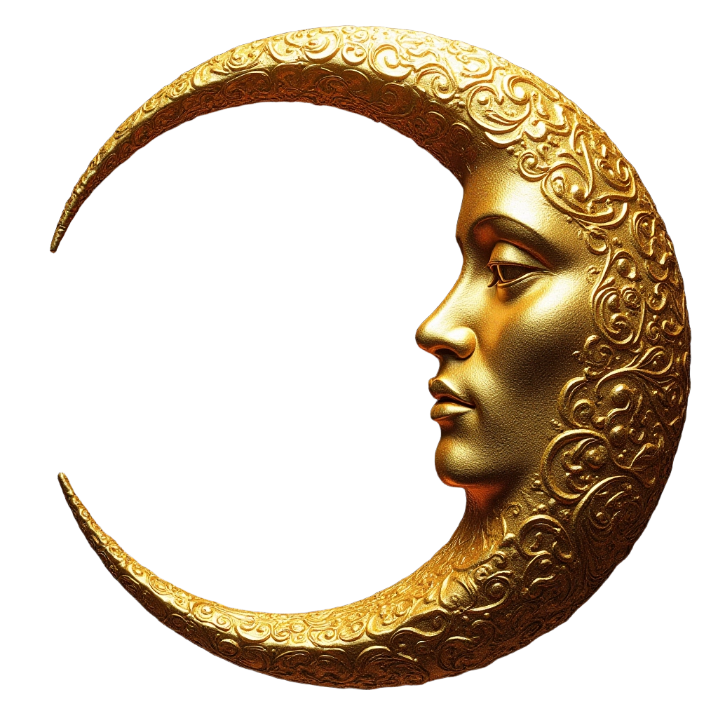 Golden Crescent Moon with Face