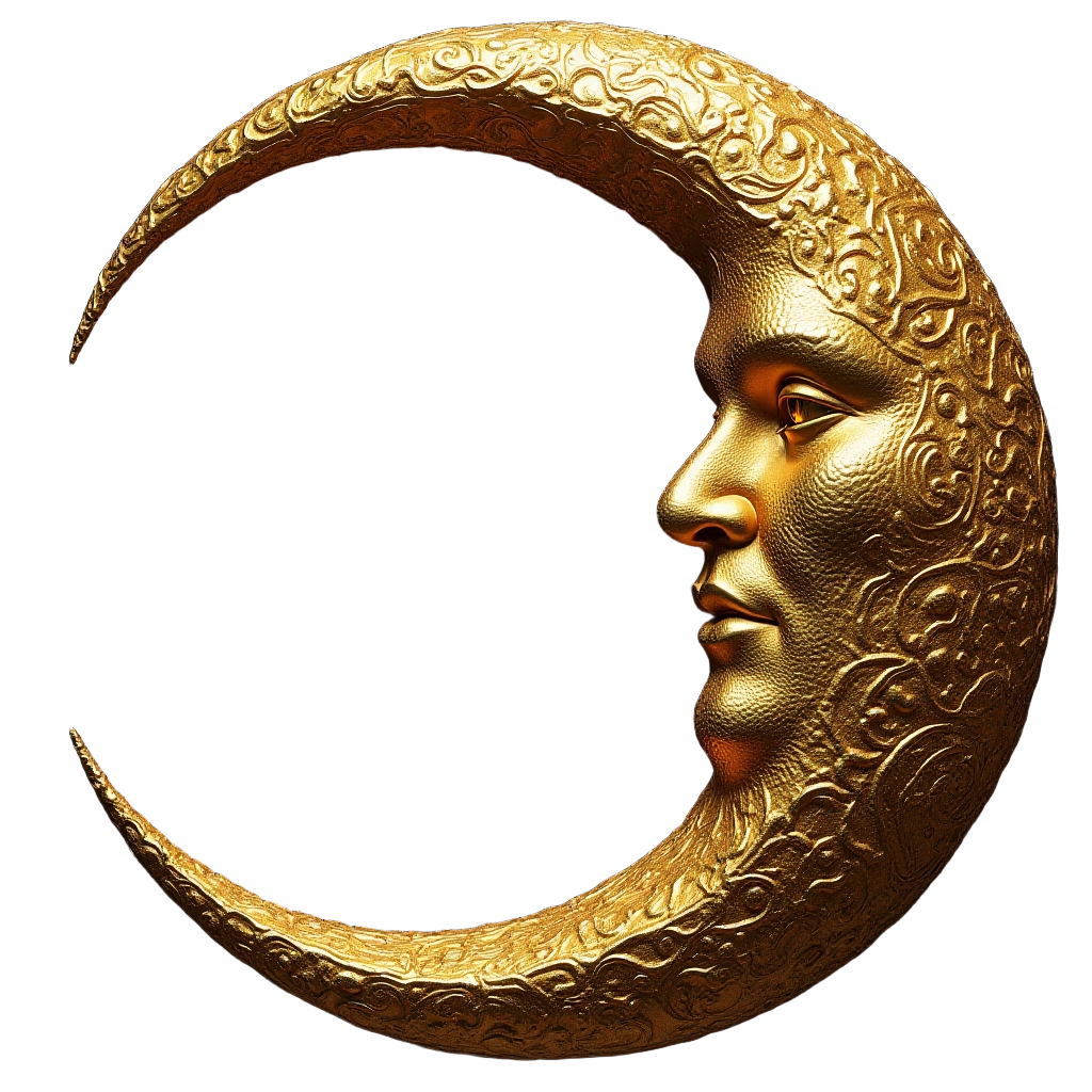 Golden Crescent Moon with Face