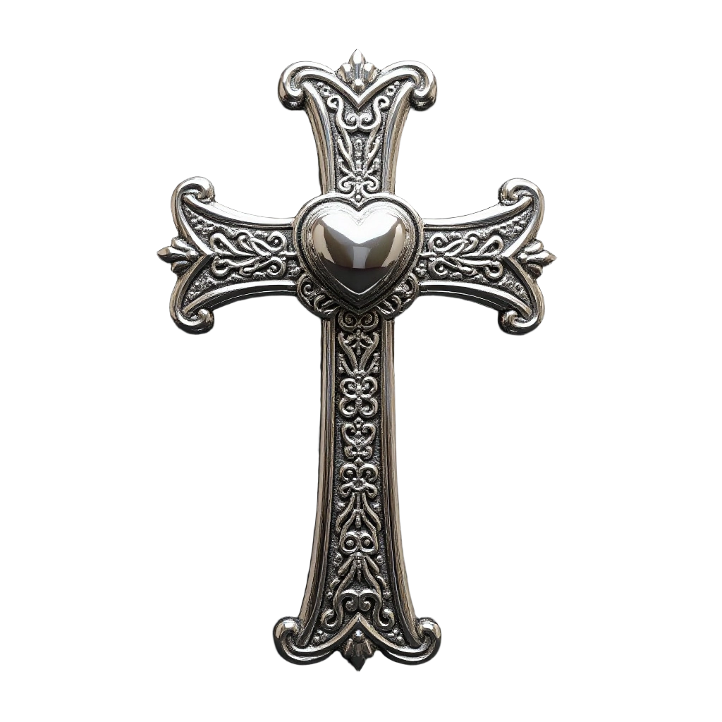 Ornate Silver Cross with Heart