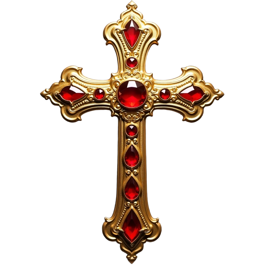 Golden Cross with Red Gems