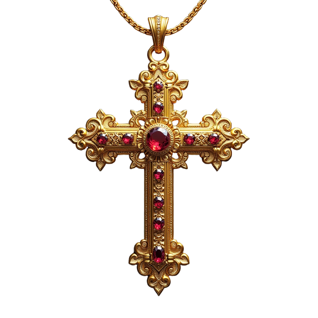 Golden Cross Pendant with Red Gems