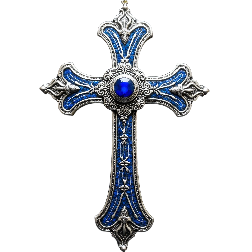 Elegant Blue and Silver Cross Pendant