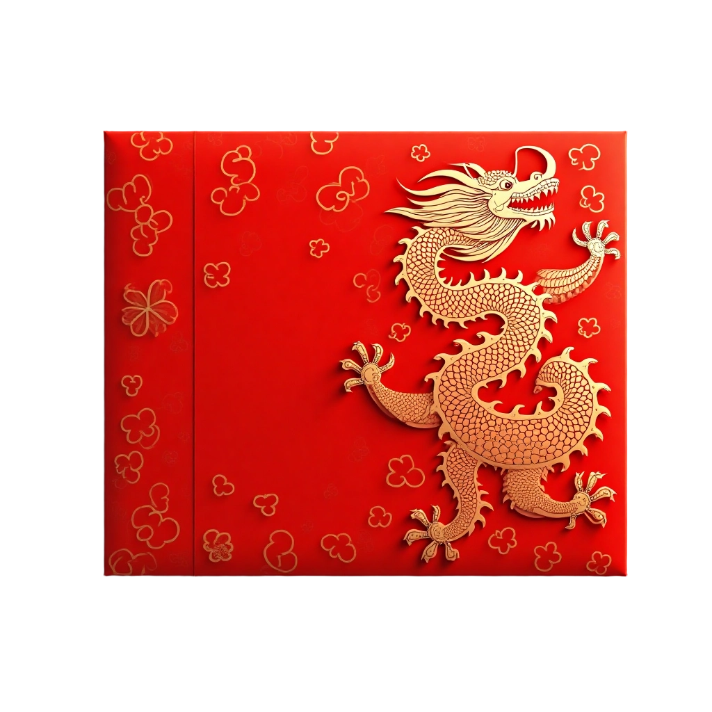 Golden Dragon on Red Background