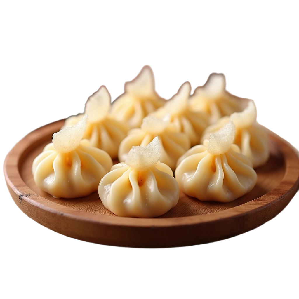 Steamed Dumplings on a Wooden Plate