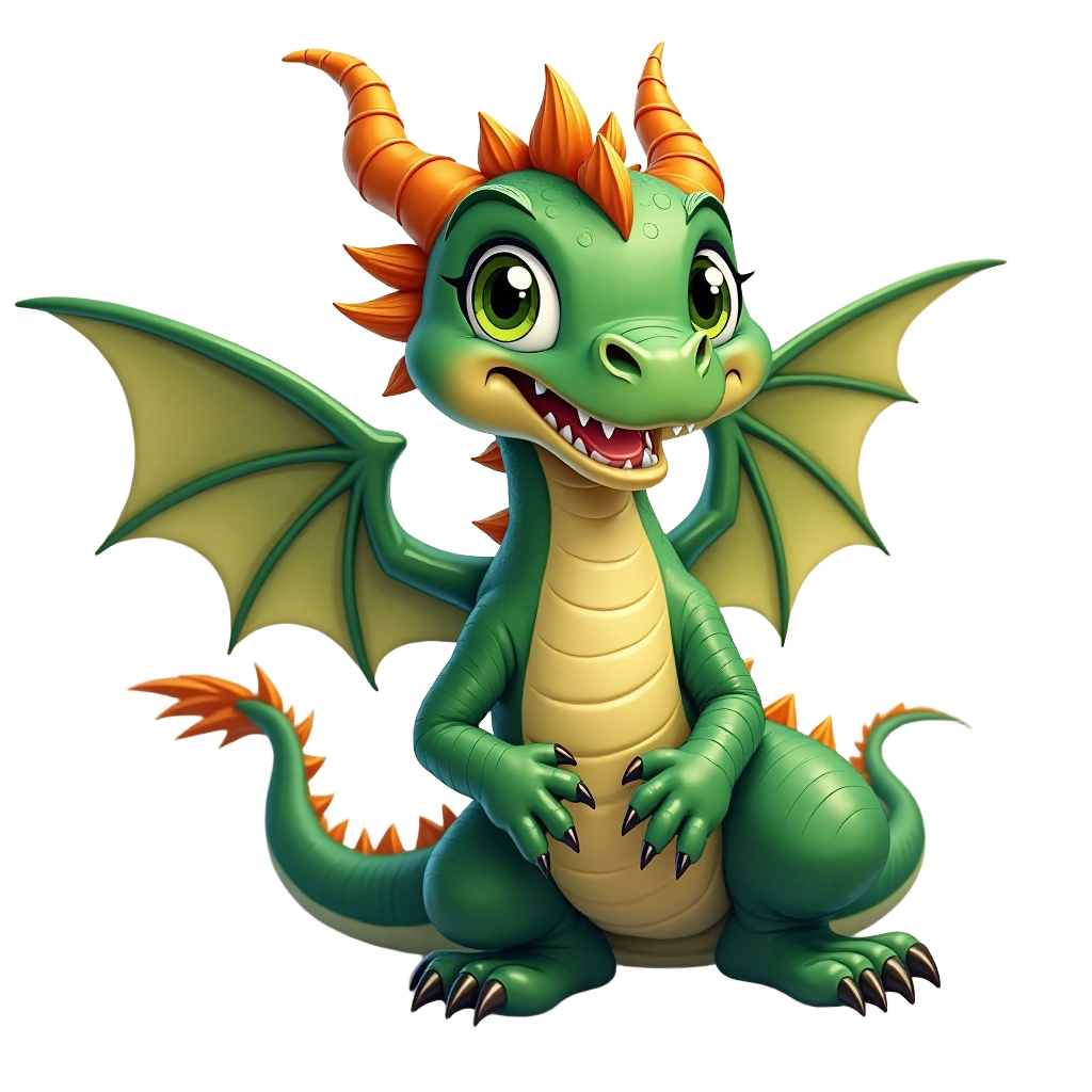 Cute Green Dragon with Orange Spikes