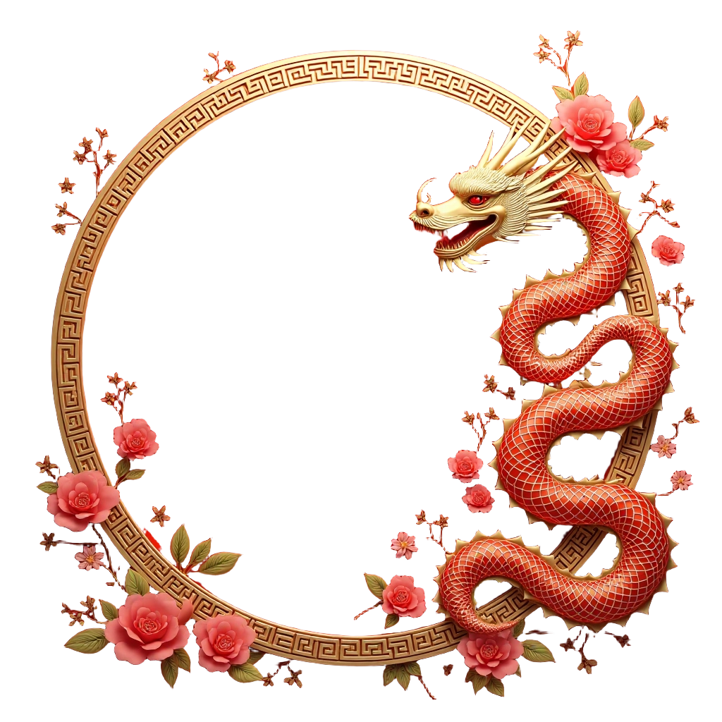 Golden Dragon and Floral Frame