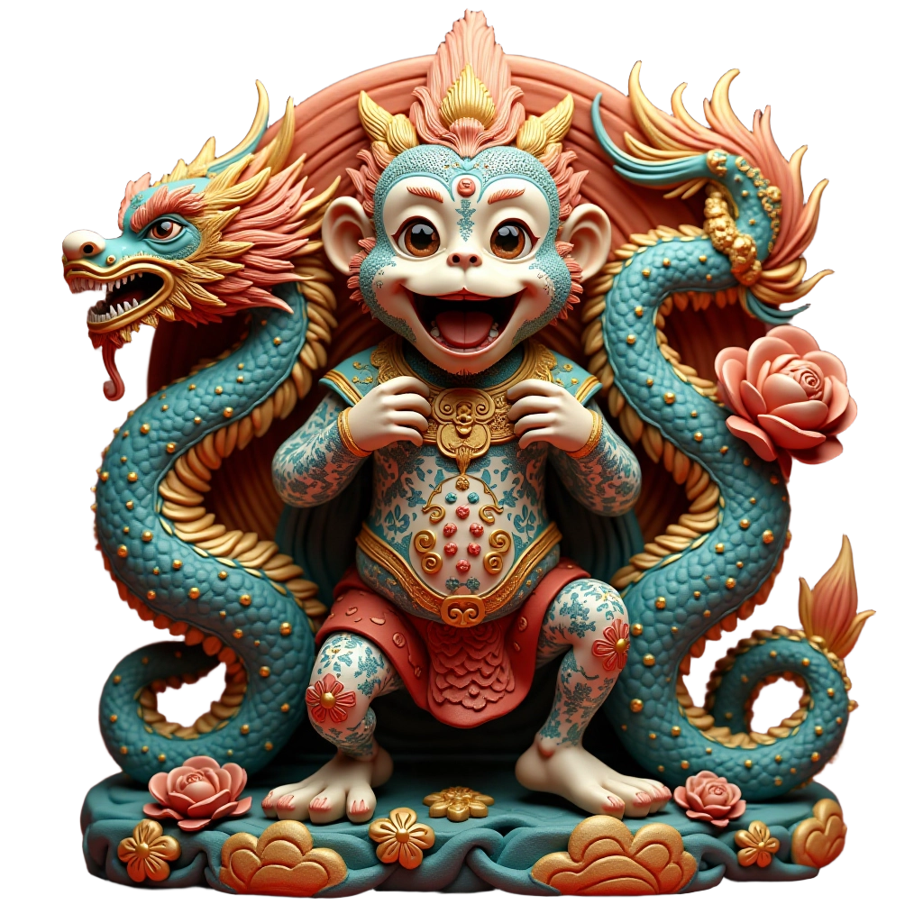 Monkey King with Dragon and Lotus