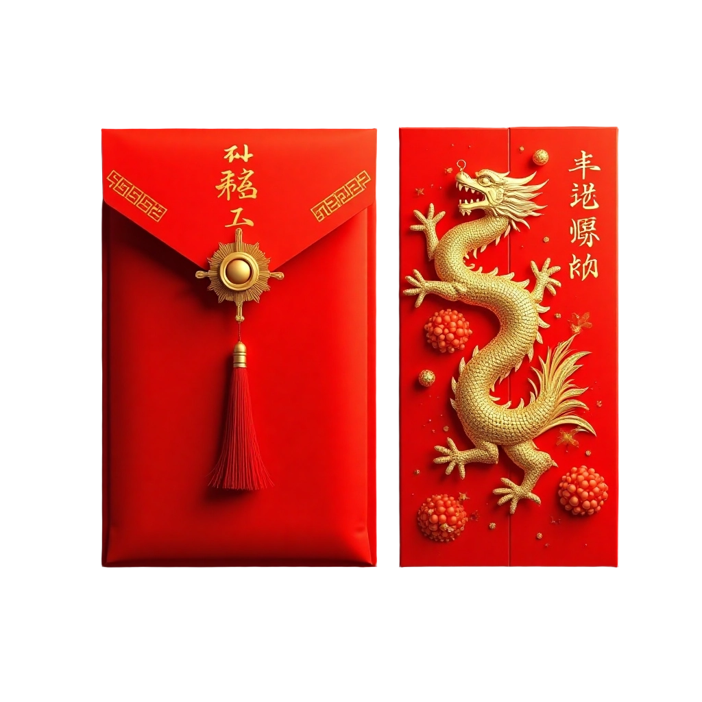 Traditional Chinese Red Envelopes with Dragon Design