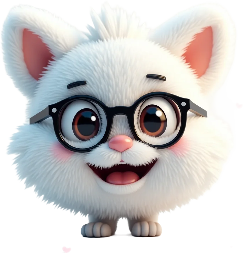 Adorable White Cat with Glasses