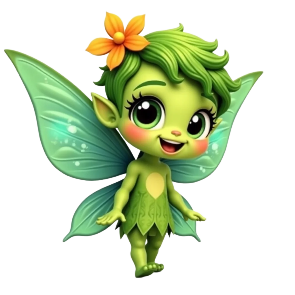 Charming Green Fairy with Orange Flower