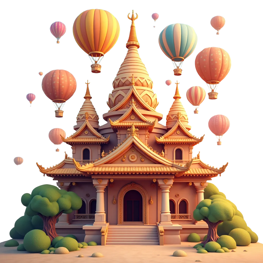 Enchanted Temple and Floating Balloons