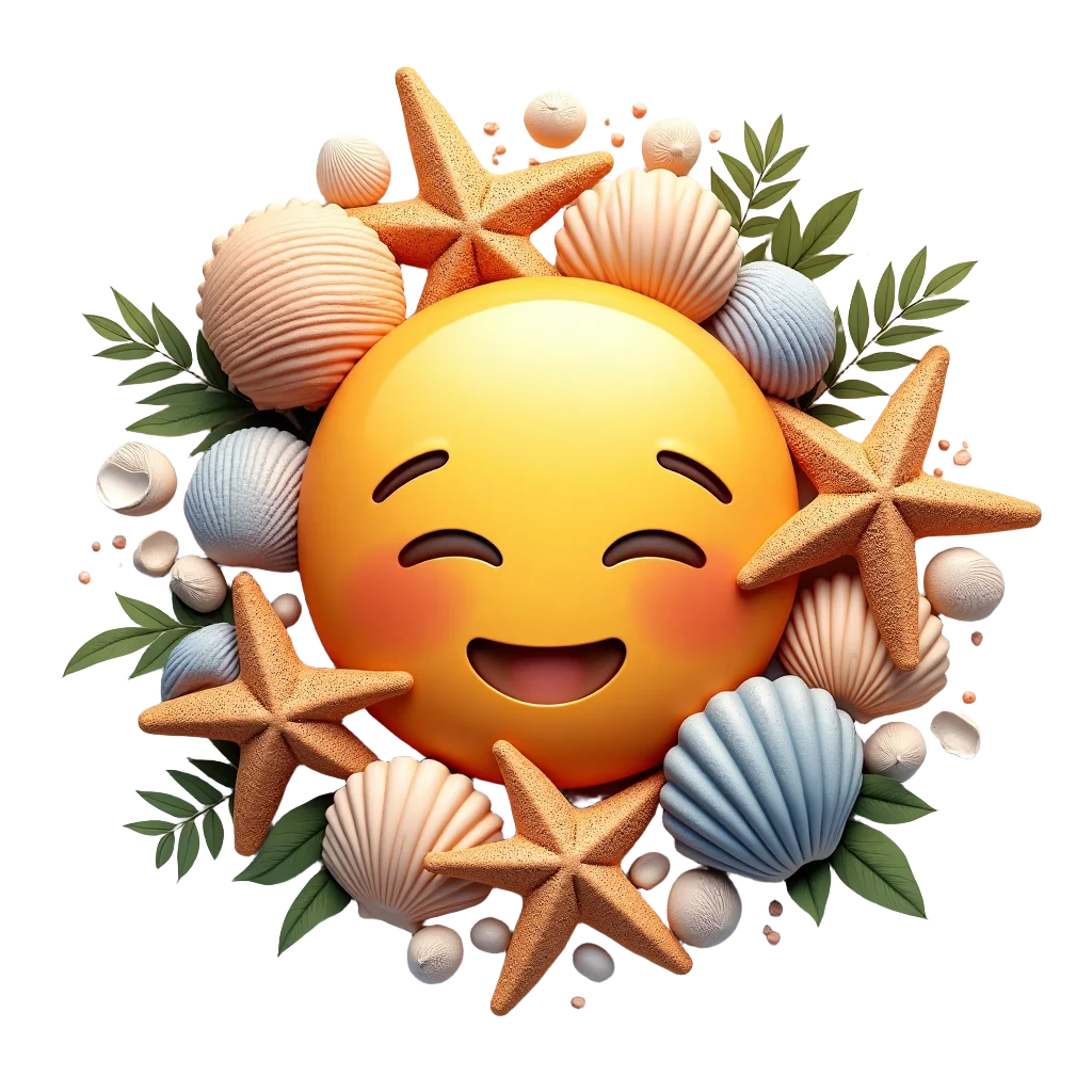 Happy Emoji with Sea Shells and Starfish