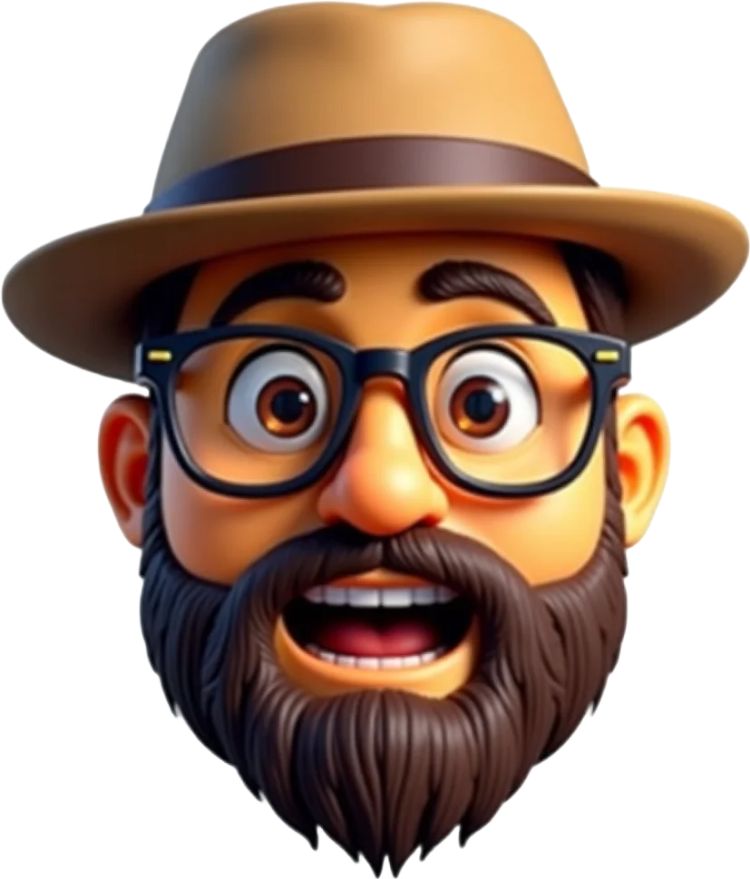 Bearded Man in Hat and Glasses