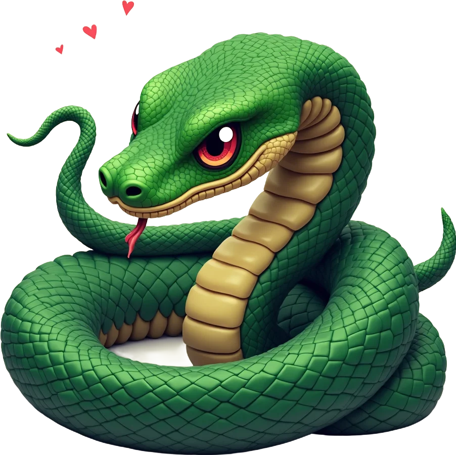 Green Snake with Heart Eyes