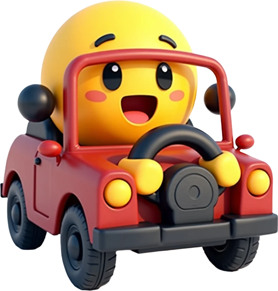 Happy Emoji Driving a Car