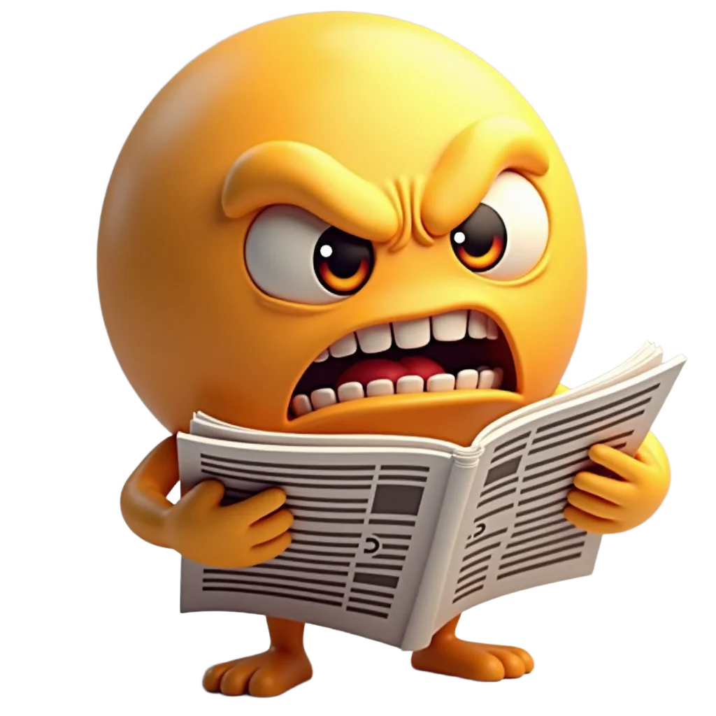 Angry Emoji Reading a Newspaper