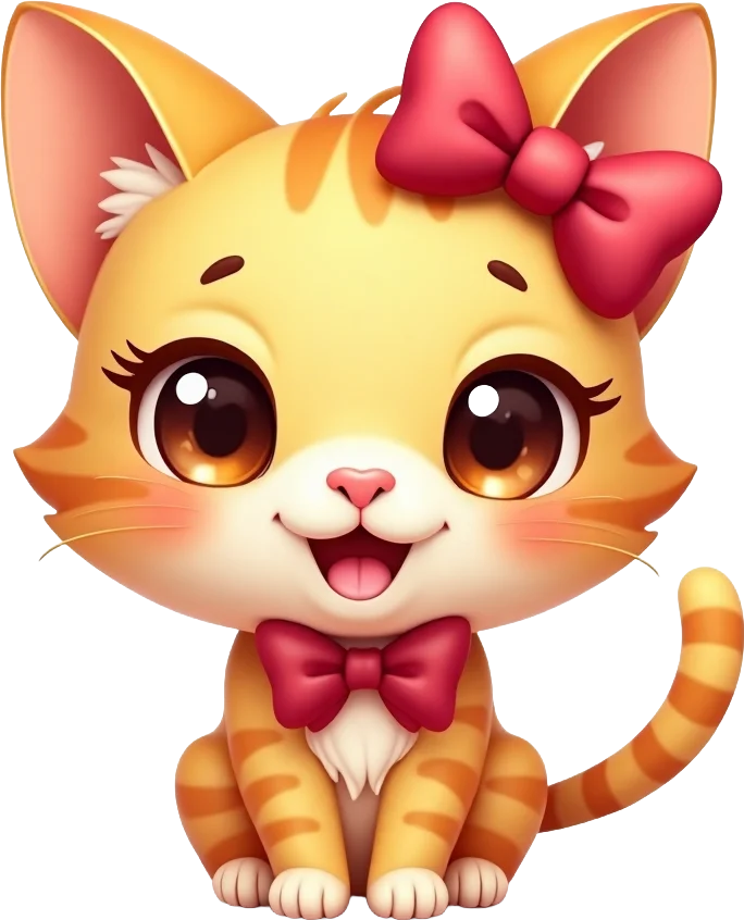 Adorable Cartoon Cat with a Bow