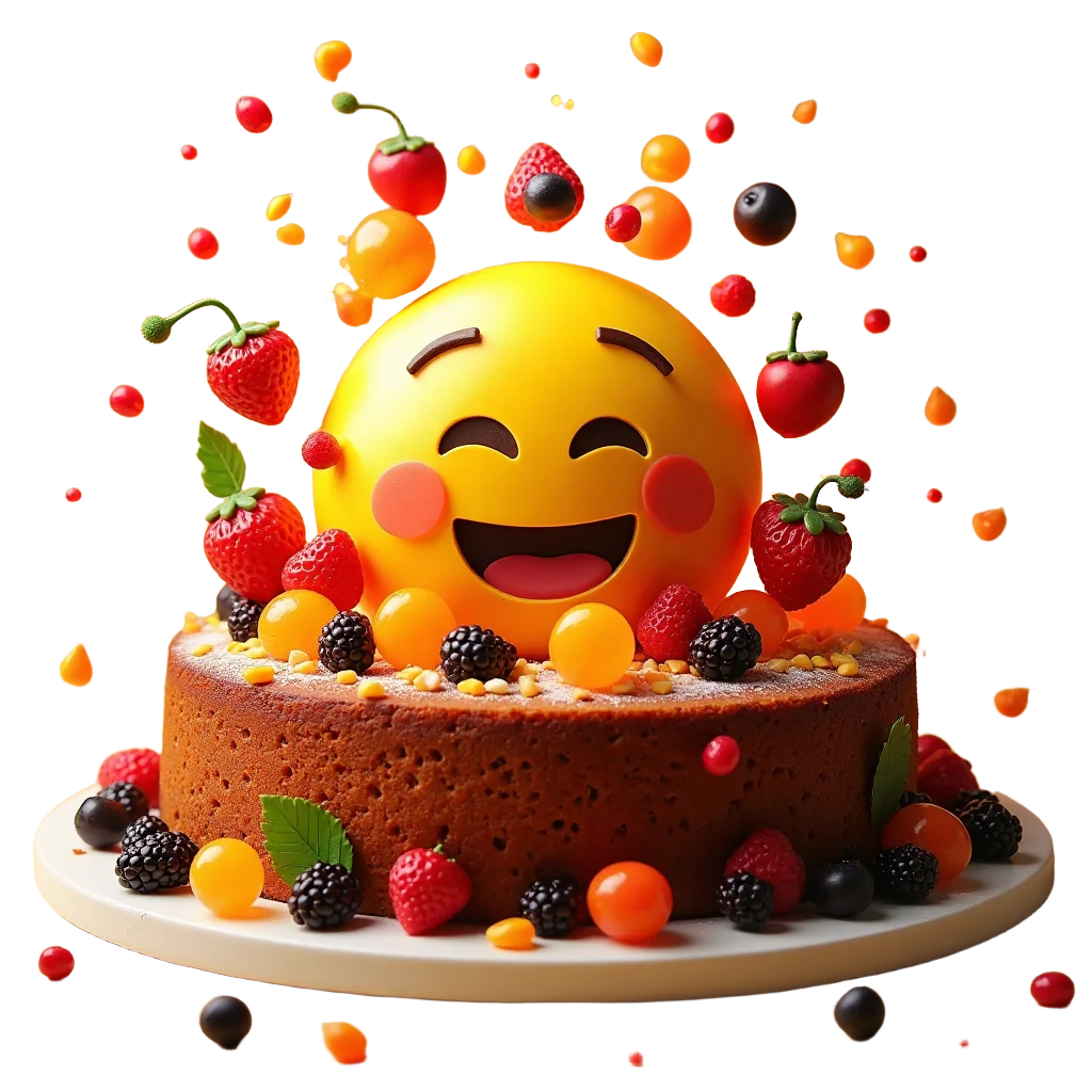 Fruity Birthday Cake with Happy Emoji