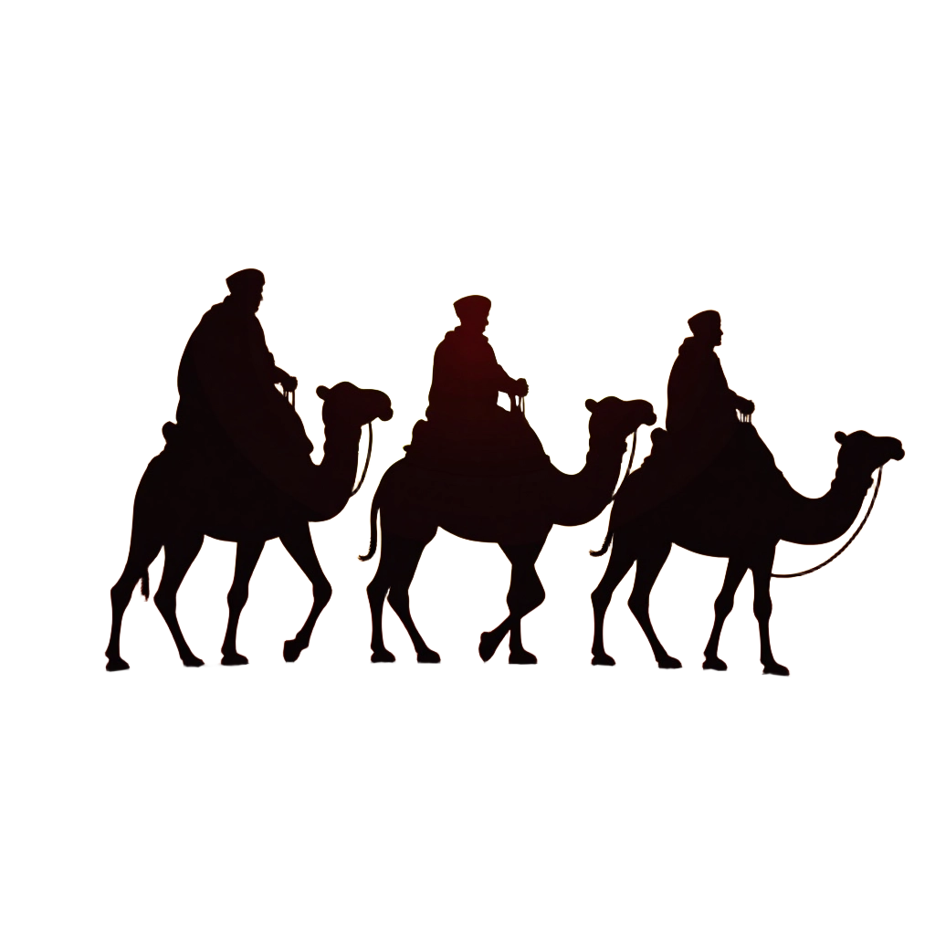 Silhouettes of Three Wise Men on Camels