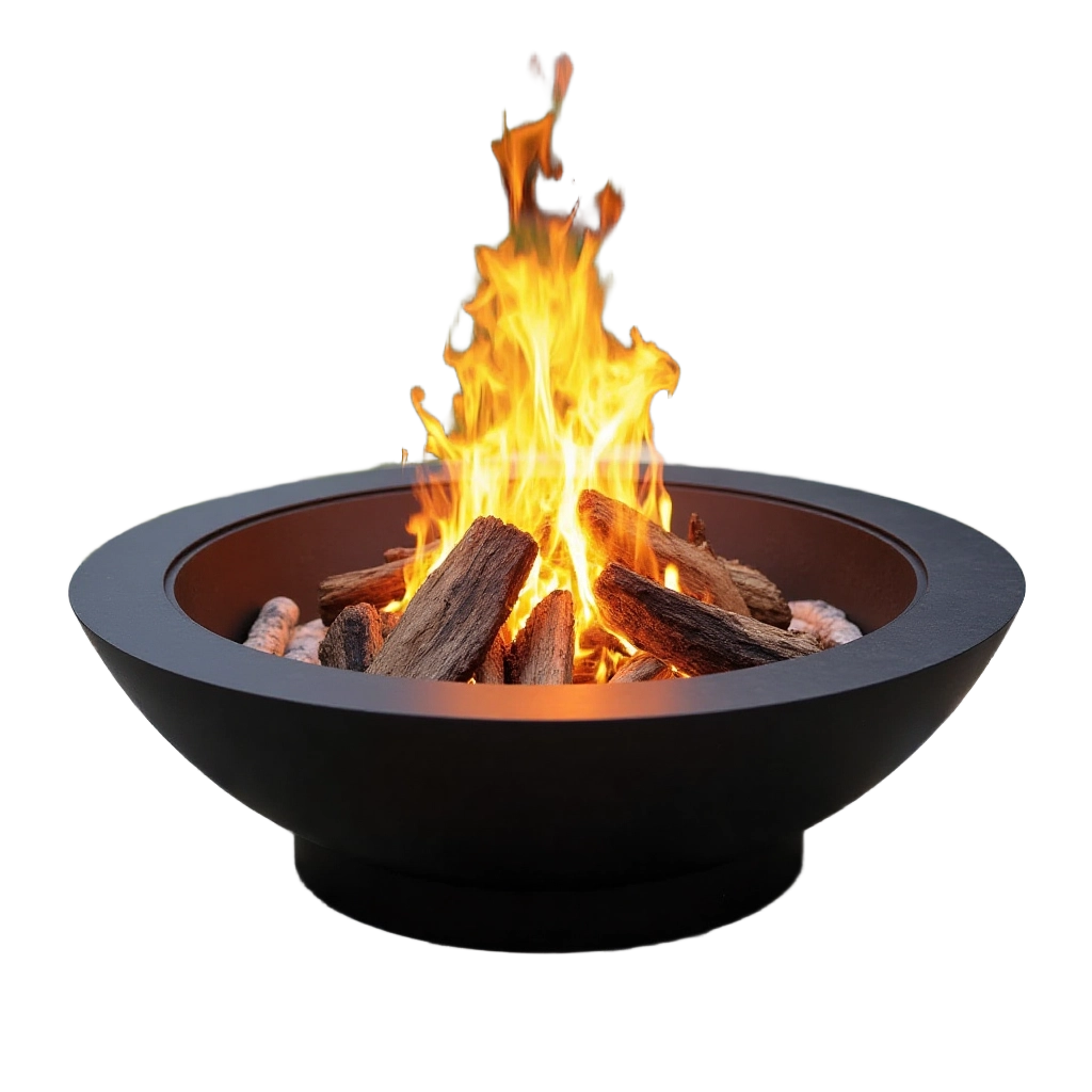 Outdoor Fire Pit with Burning Logs