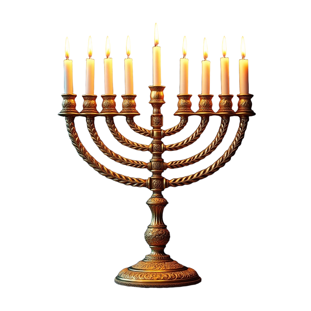 Golden Menorah with Lit Candles