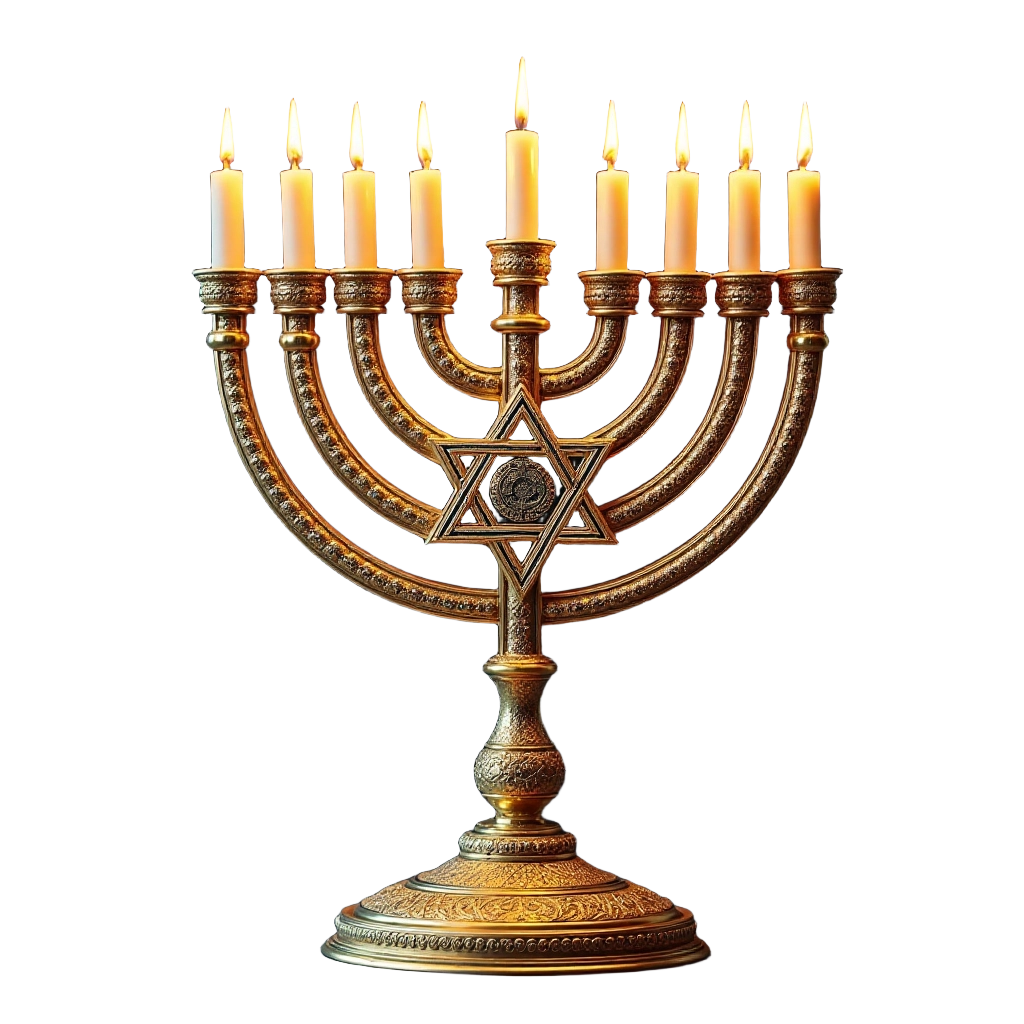 Golden Menorah with Lit Candles