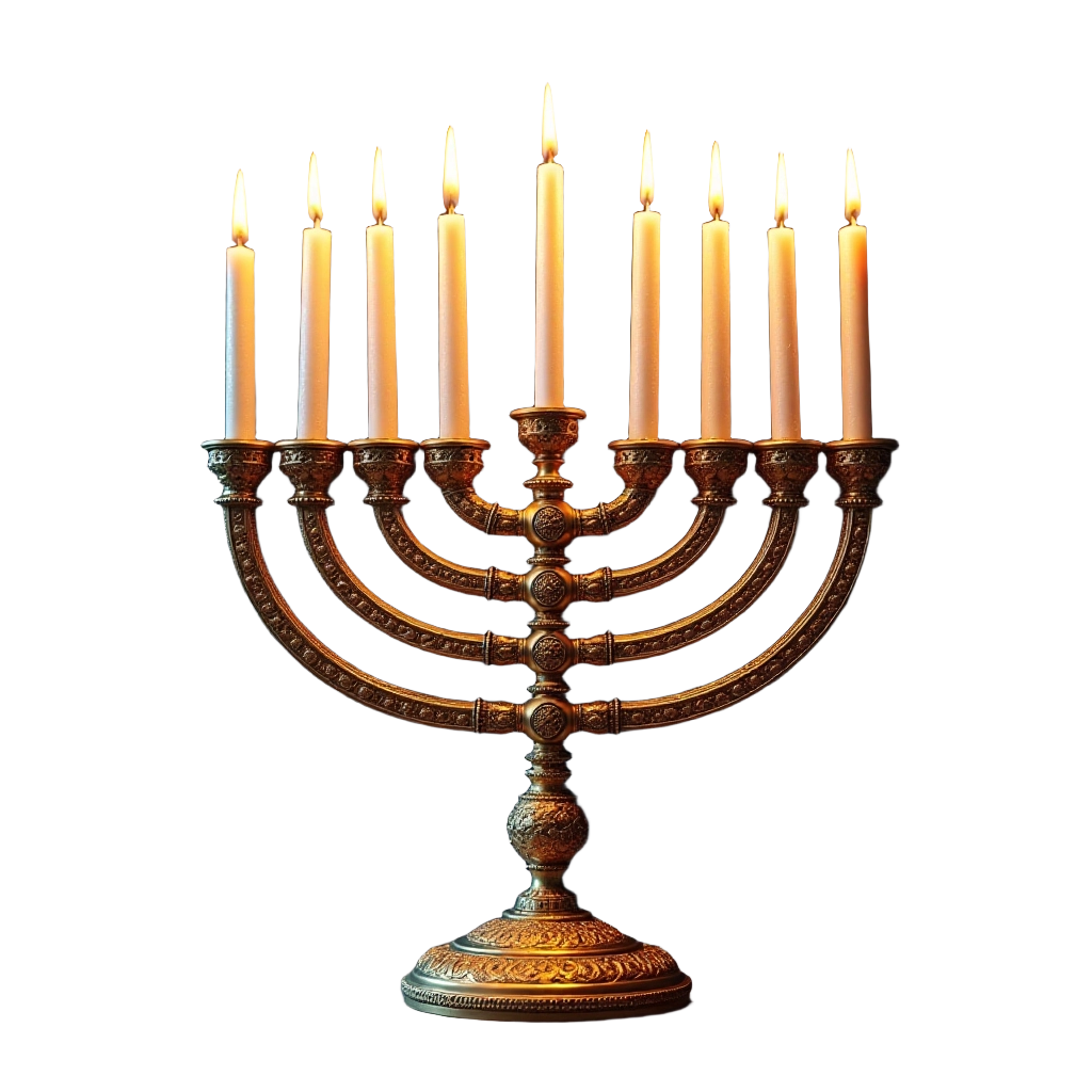 Golden Menorah with Lit Candles