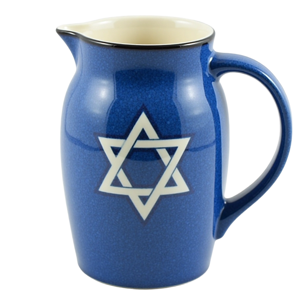 Blue Ceramic Pitcher with Star of David Design