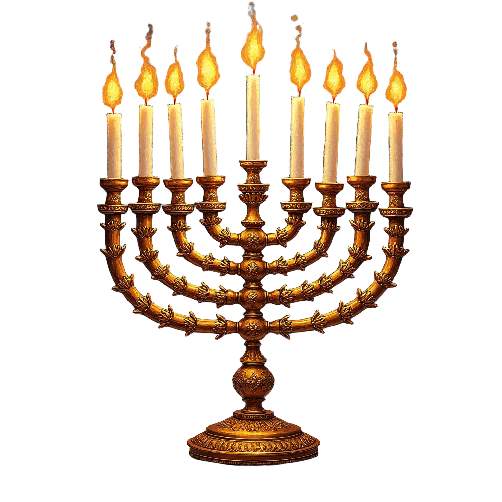 Golden Menorah with Burning Candles