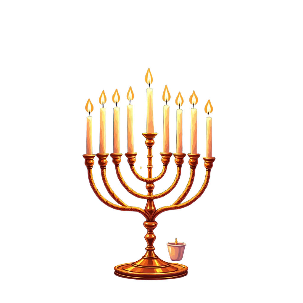 Golden Menorah with Lit Candles