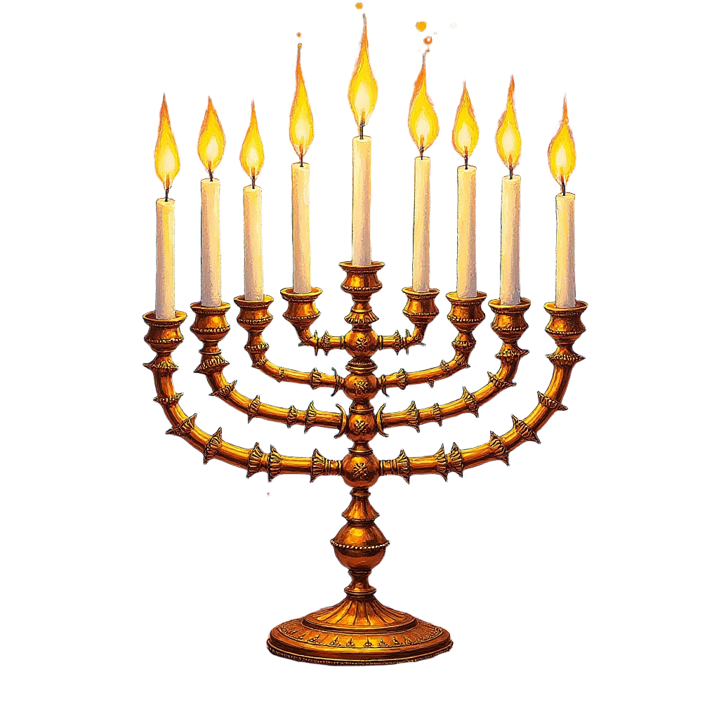 Golden Menorah with Burning Candles